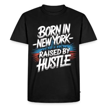 Né à New York – Hustle Streetstyle - T-shirt Premium bio Homme - noir - Devant - Nico (187cm)