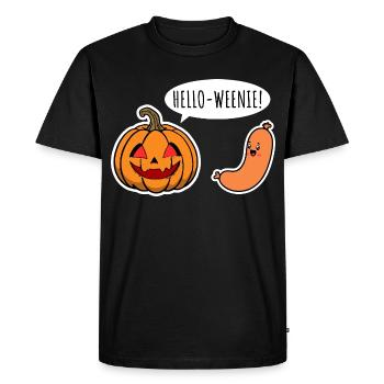 Hello Weenie! Creepy Halloween Pumpkin & Sausages - Men's Premium Organic T-Shirt - black - Front - Nico (187cm)