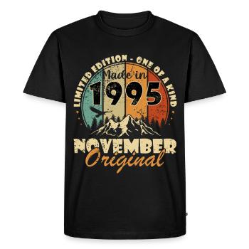 Novembre 1995 Anniversaire Novembre 1995 - T-shirt Premium bio Homme - noir - Devant - Nico (187cm)