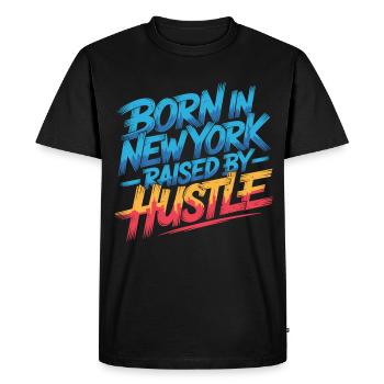 Né à New York – Hustle Streetstyle - T-shirt Premium bio Homme - noir - Devant - Nico (187cm)