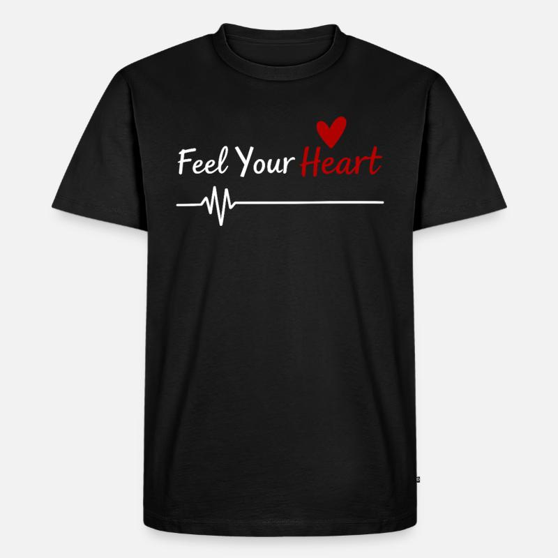 Feel Your Heart Statement Spruch - Männer Premium Bio T-Shirt - Schwarz