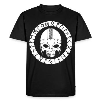 White skull and Viking runes - Men's Premium Organic T-Shirt - black - Front - Nico (187cm)