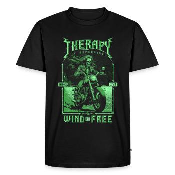 Therapy Is Expensive Wind Is Free Biker Skull - Men's Premium Organic T-Shirt - black - Front - Nico (187cm)