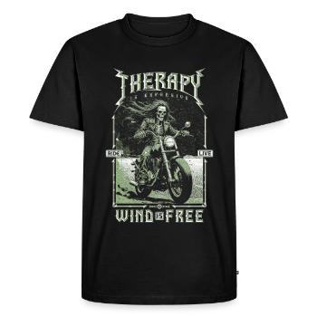 Therapy Is Expensive Wind Is Free Biker Skull - Men's Premium Organic T-Shirt - black - Front - Nico (187cm)