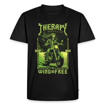 Therapy Is Expensive Wind Is Free Biker Skull - Men's Premium Organic T-Shirt - black - Front - Nico (187cm)