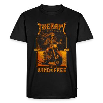 Therapy Is Expensive Wind Is Free Biker Skull - Men's Premium Organic T-Shirt - black - Front - Nico (187cm)