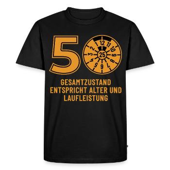HU December 2025 - 50 Years - Birthday Gift - Men's Premium Organic T-Shirt - black - Front - Nico (187cm)