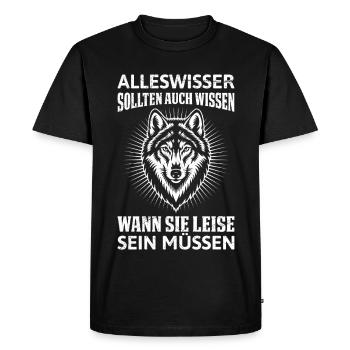 Wolf Spirit KNOW-IT-ALLS SHOULD KNOW Funny - Men's Premium Organic T-Shirt - black - Front - Nico (187cm)