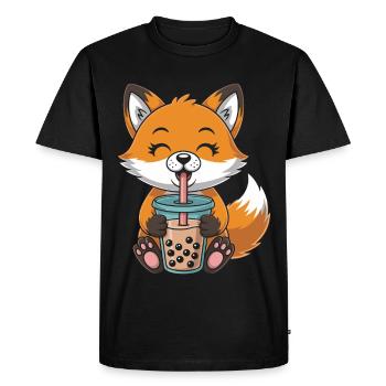 Kawaii Bubble Tee Fox Boba Tee - Men's Premium Organic T-Shirt - black - Front - Nico (187cm)