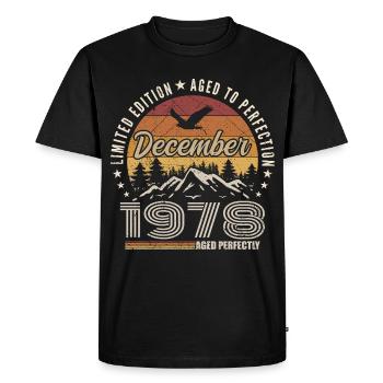 Décembre 1978 Édition Originale Cadeau décembre  - T-shirt Premium bio Homme - noir - Devant - Nico (187cm)