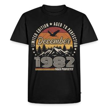 Décembre 1982 Édition Originale Cadeau décembre  - T-shirt Premium bio Homme - noir - Devant - Nico (187cm)