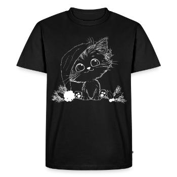 Chaton sous couronne de feuilles Santa Chat Père Noël - T-shirt Premium bio Homme - noir - Devant - Nico (187cm)