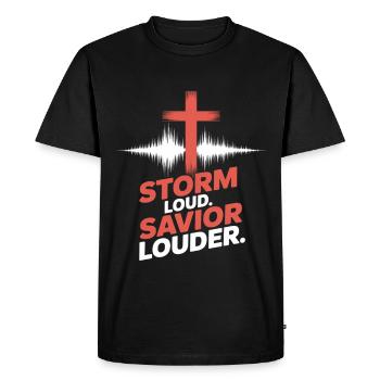 Storm Loud Savior Louder Praise - Men's Premium Organic T-Shirt - black - Front - Nico (187cm)