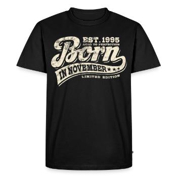 Né en novembre 1995 - Anniversaire - Cadeau - T-shirt Premium bio Homme - noir - Devant - Nico (187cm)