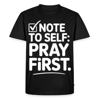 Priez d'abord la prière de Jésus, la foi - T-shirt Premium bio Homme - noir - Devant - Nico (187cm)