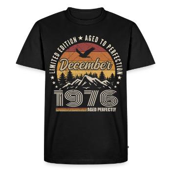 Décembre 1976 Édition Originale Cadeau décembre  - T-shirt Premium bio Homme - noir - Devant - Nico (187cm)