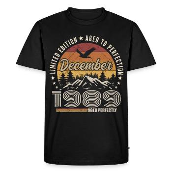Décembre 1989 Édition Originale Cadeau décembre  - T-shirt Premium bio Homme - noir - Devant - Nico (187cm)