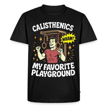 La callisthénie, mon terrain de jeu préféré - T-shirt Premium bio Homme - noir - Devant - Nico (187cm)
