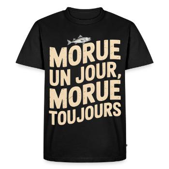 Morue un jour, morue toujours - T-shirt Premium bio Homme - noir - Devant - Nico (187cm)