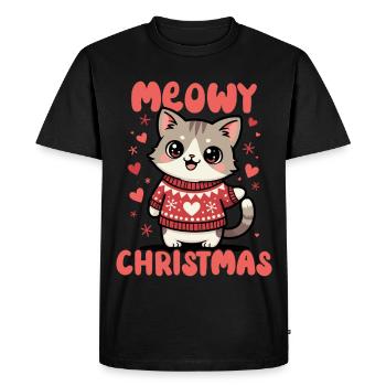 Noël miaou - T-shirt Premium bio Homme - noir - Devant - Nico (187cm)