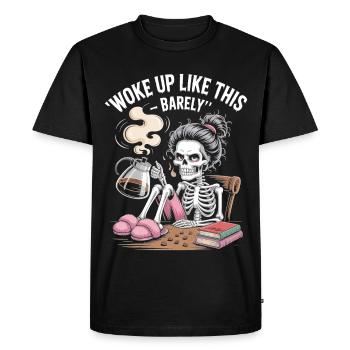 Je me suis réveillé comme ça à peine - Skeleton Morning Coffee - T-shirt Premium bio Homme - noir - Devant - Nico (187cm)