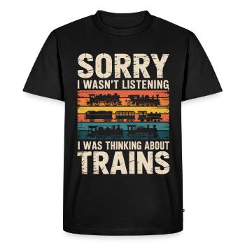 Train Retro Humor Motif - Men's Premium Organic T-Shirt - black - Front - Nico (187cm)