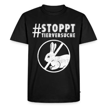 Bien-être animal STOP AUX TESTS SUR LES ANIMAUX DRÔLE - T-shirt Premium bio Homme - noir - Devant - Nico (187cm)