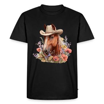 Cheval Cowboy chapeau Western Floral Floral - T-shirt Premium bio Homme - noir - Devant - Nico (187cm)