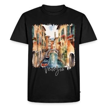 Venice Watercolor, I Love Venice - Men's Premium Organic T-Shirt - black - Front - Nico (187cm)
