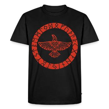 Red Raven and Viking Runes - Men's Premium Organic T-Shirt - black - Front - Nico (187cm)