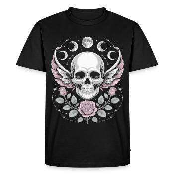 Crâne gothique avec phases de lune et motifs de roses - T-shirt Premium bio Homme - noir - Devant - Nico (187cm)