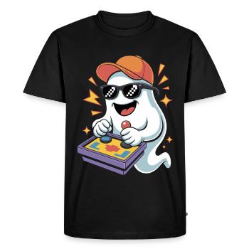 Retro Gamer Halloween Ghost - Men's Premium Organic T-Shirt - black - Front - Nico (187cm)