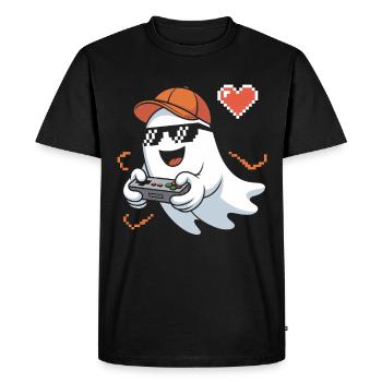 Retro Gamer Halloween Ghost - Men's Premium Organic T-Shirt - black - Front - Nico (187cm)