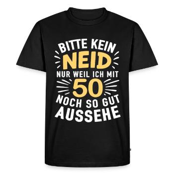 50s Cheer Shirt – No Envy, Look Good - Men's Premium Organic T-Shirt - black - Front - Nico (187cm)