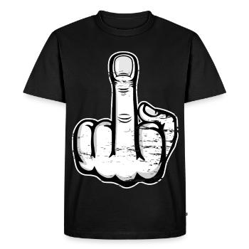 Doigt du majeur doigt puant design blanc utilisé - T-shirt Premium bio Homme - noir - Devant - Nico (187cm)
