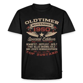 Cadeau 75ème anniversaire Voiture de collection Novembre 1950 - T-shirt Premium bio Homme - noir - Devant - Nico (187cm)
