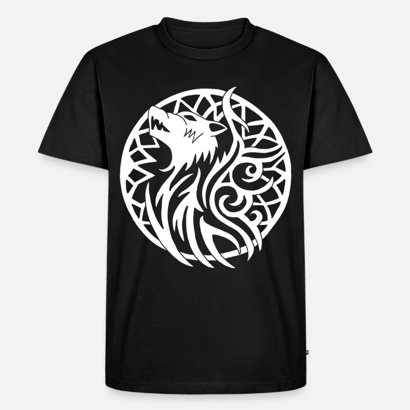 Weißer Wikingerwolf und Glücksbringer - Männer Premium Bio T-Shirt - Schwarz