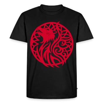 Loup viking rouge et talisman de chance - T-shirt Premium bio Homme - noir - Devant - Nico (187cm)
