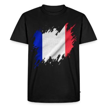 Flag of France, torn style - Men's Premium Organic T-Shirt - black - Front - Nico (187cm)