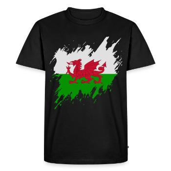Flag of Wales, torn style - Men's Premium Organic T-Shirt - black - Front - Nico (187cm)