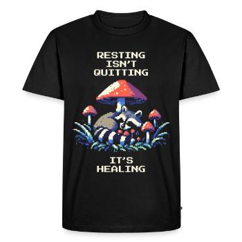 Se reposer, ce n’est pas baisser les bras | Ça guérit, ça récupère - T-shirt Premium bio Homme - noir - Devant - Nico (187cm)