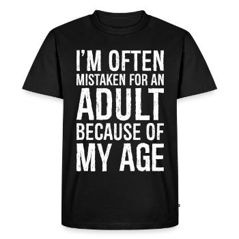 On me prend souvent pour un adulte à cause de mon âge - T-shirt Premium bio Homme - noir - Devant - Nico (187cm)