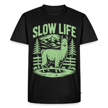 Deceleration Shirt with Llama - Enjoy Tranquility - Men's Premium Organic T-Shirt - black - Front - Nico (187cm)