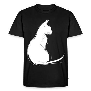 Silhouette de chat Contour Dessin Lineart Art - T-shirt Premium bio Homme - noir - Devant - Nico (187cm)