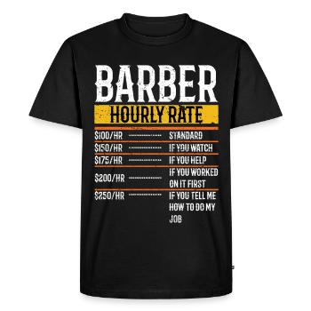 Tarif horaire Barbier - Funny Barber Hairdresser - T-shirt Premium bio Homme - noir - Devant - Nico (187cm)