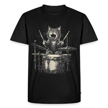 Cat Drums Batteur Rock Musique Drôle - T-shirt Premium bio Homme - noir - Devant - Nico (187cm)