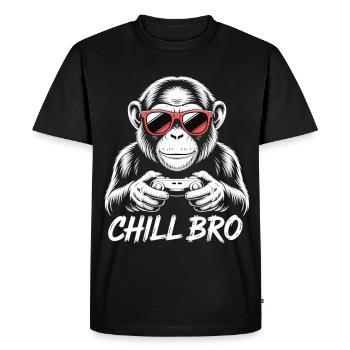 Chill Bro Gamer T-Shirt with Monkey and Controller - Men's Premium Organic T-Shirt - black - Front - Nico (187cm)
