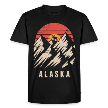 Alaska Retro T-Shirt – Mountains and Moose - Men's Premium Organic T-Shirt - black - Front - Nico (187cm)