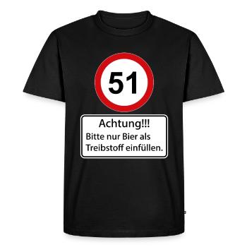 51 Attention : ne remplissez que de la bière comme carburant - T-shirt Premium bio Homme - noir - Devant - Nico (187cm)