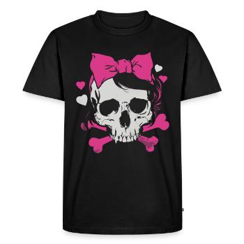 Crâne rose avec tresses et nœuds - T-shirt Premium bio Homme - noir - Devant - Nico (187cm)